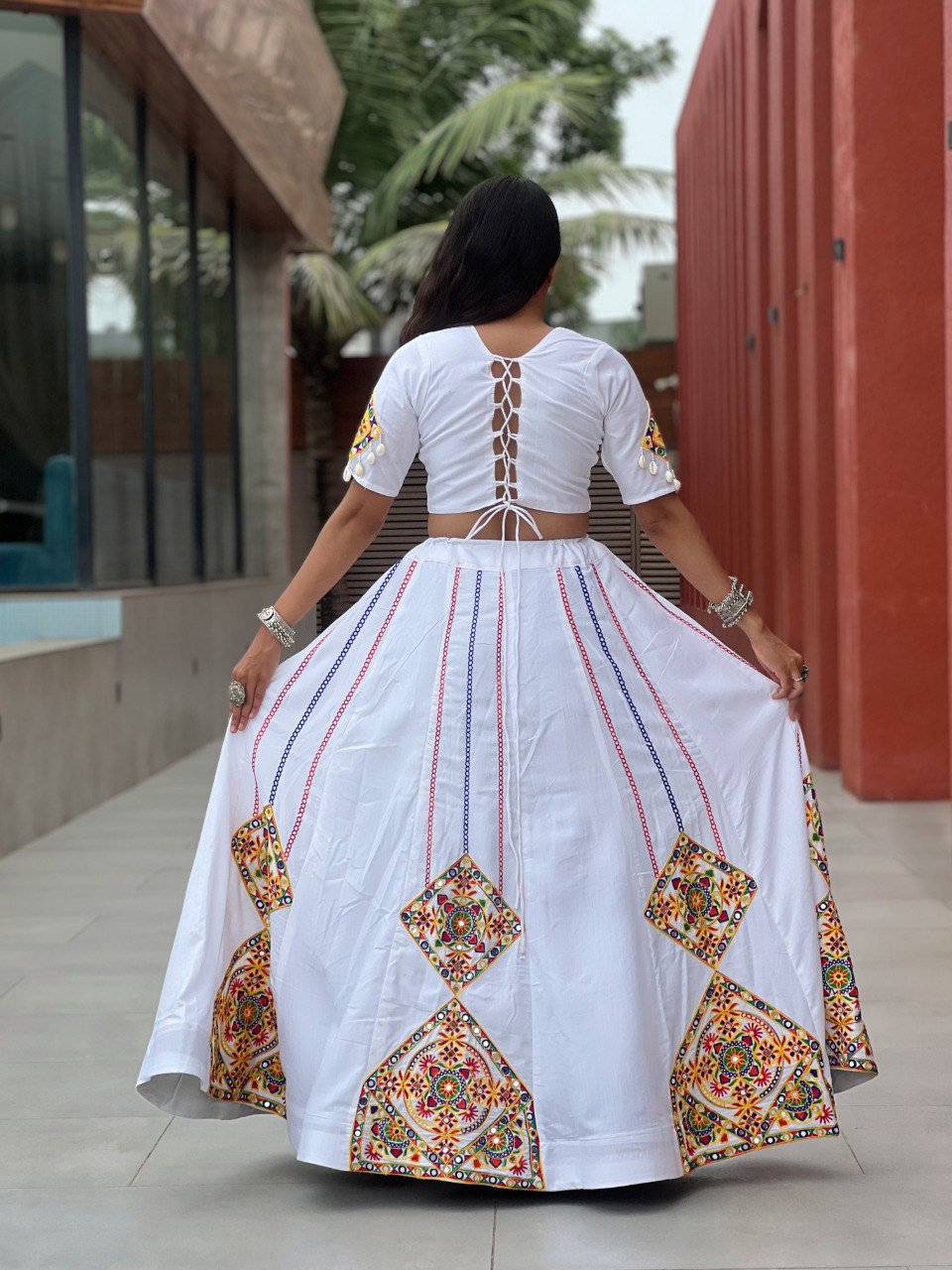NAVRATRI SPECIAL Lehenga Choli 🥢 ✨ Gamthi Work with Real Mirror & Digital Printed Dupatta ✨ 6 Meter Big Flair – Perfect for Garba & Navratri Nights 🌟